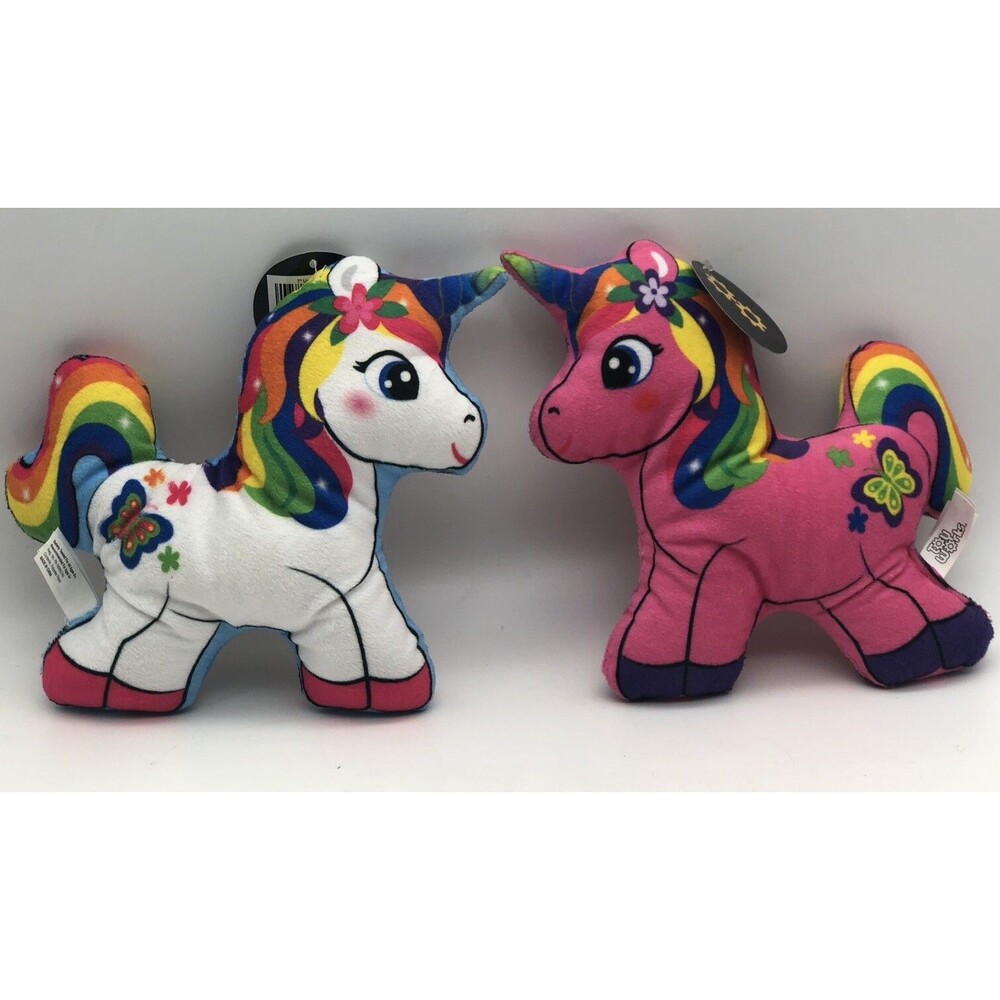 Toy Works SET of 2 Toys Rainbow Plush Unicorn Stuffed Animal 7" with Tags